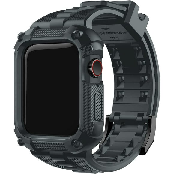 Lonbiaci Compatible with Apple Watch Band 45mm with Bumper Case, Rugged Band Strap with Screen Protector for iWatch Series 7, Grey