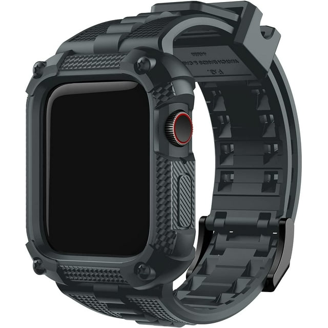 Lonbiaci Compatible with Apple Watch Band 45mm with Bumper Case, Rugged Band Strap with Screen Protector for iWatch Series 7, Grey