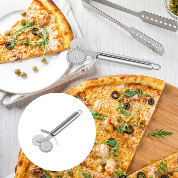 Double-headed Stainless Steel Pizza Cutter Pizza Roller Gadget Pastry Slicer Wheel Lace Dough Lace Hob Baking Tools (As Shown)