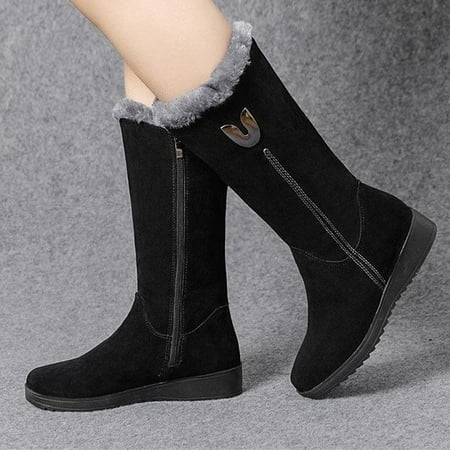 

Women‘s Mid-calf Boots Suede Side Zip Thick Sole Plush Snow Boots