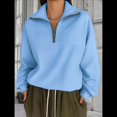 thumbnail image 3 of Sudaderas de Gran Tamaño para Mujer, Suéteres de Otoño, Sudaderas de Moda, Suéteres con Media Cremallera, Ropa de Larga. Azul M, 3 of 5