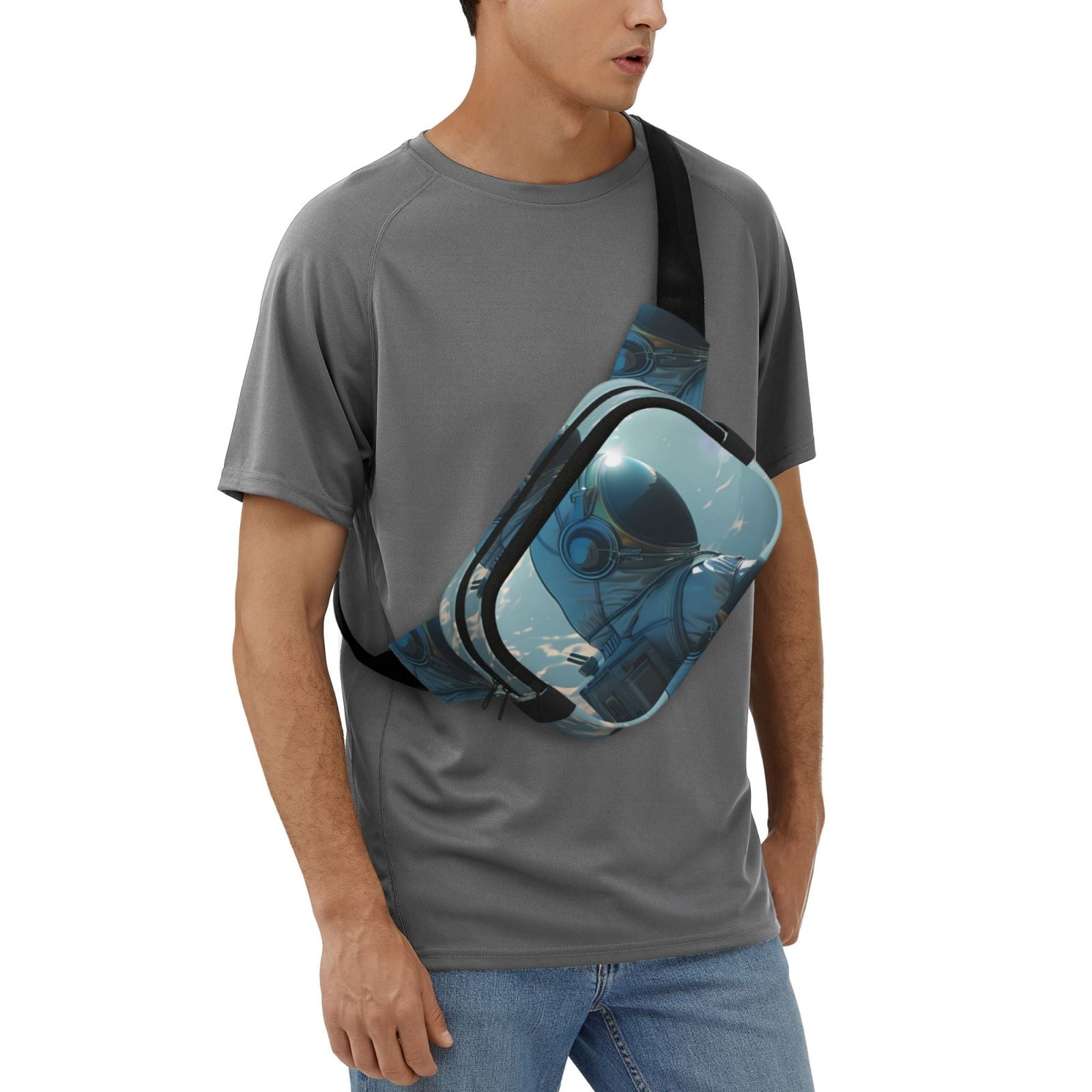 Picia Astronaut Contemplating Planet Print Square Double-Layer Waist Bag Mini Adjustable Waist Belt Bag Exercise Running Travel Hiking