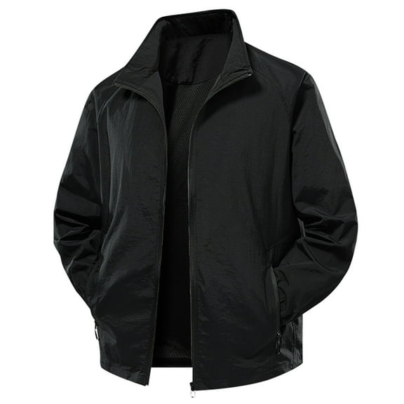 Tiweut Leisure Outdoor Jackets Men Long Sleeve Zip Up Lightweight Fall Solid Color Versatile Outdoor Clothes Black,L