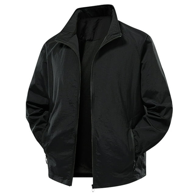 Tiweut Leisure Outdoor Jackets Men Long Sleeve Zip Up Lightweight Fall Solid Color Versatile Outdoor Clothes Black,L