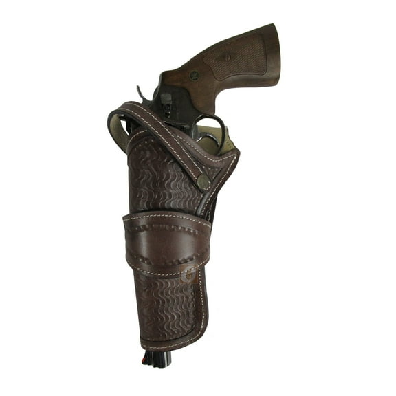 Leather Holster Long Barrel Western Gun Cover Wavy Brown Color - Left Handed