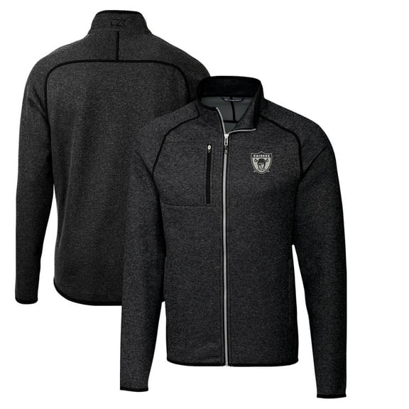 Men's Cutter & Buck Heather Charcoal Las Vegas Raiders Throwback Logo Mainsail Sweater-Knit Full-Zip Jacket