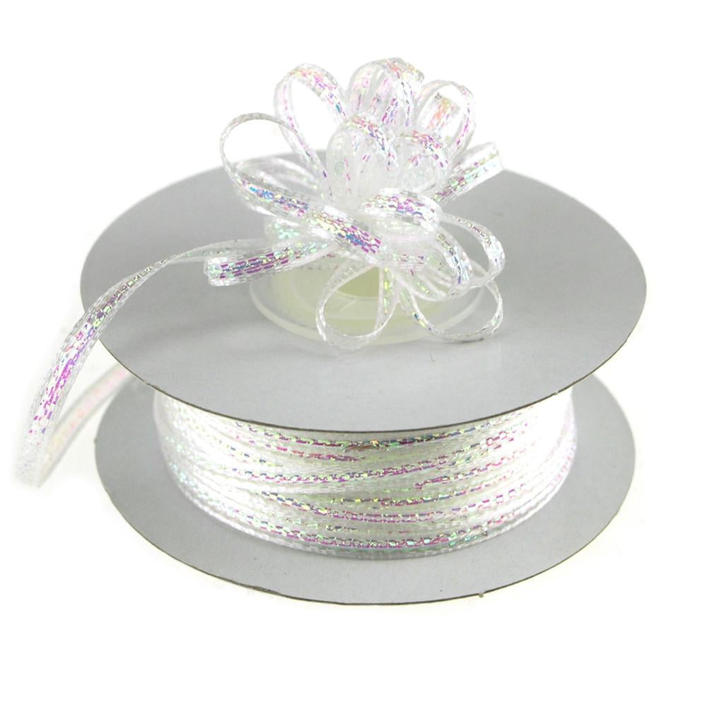Iridescent Pull Bow Christmas Ribbon, 1/8Inch, 50 Yards, White