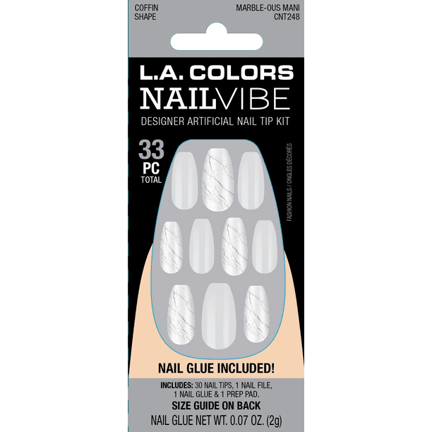 L A Colors Frill Artificial Nail Tips Marble Ous Mani Coffin 33 Pieces Walmart Com Walmart Com