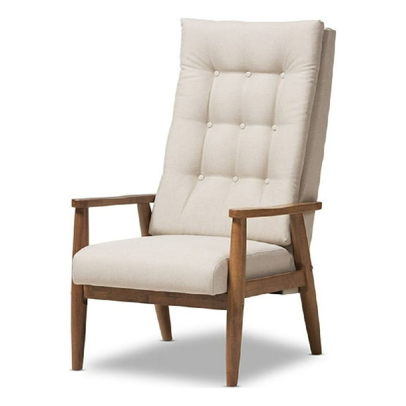Baxton Studio Roxy Mid-Century Modern Walnut Brown Finish Wood and Light Beige Fabric Upholstered Button-Tufted