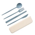 thumbnail image 2 of Toystoory ¡Novedad de 2021! Juego de cubiertos de de 4 Uds., cuchillo de paja de trigo, tenedor, palillos, cuchara, vajilla portátil con caja de Mostrada azul Toystoory HA006622-04, 2 of 6