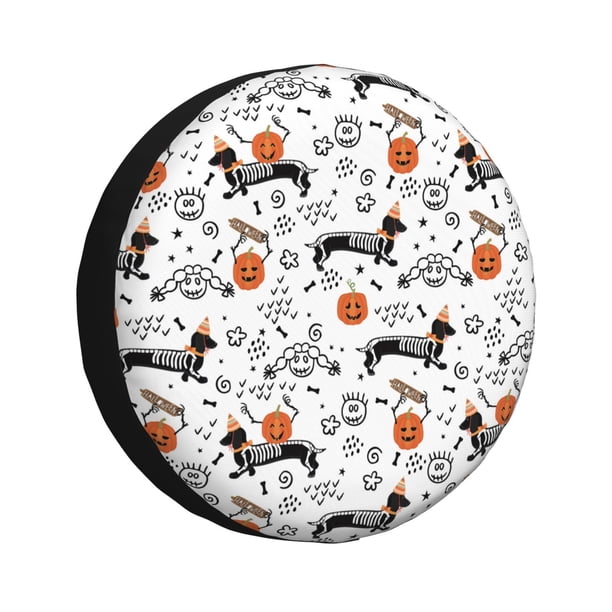 Fotbe Halloween Dachshund Funda de Llanta de Repuesto con Estampado, Engrosada, Ajuste Universal para Jeep, Remolque, RV, SUV, Camión-14 inch
