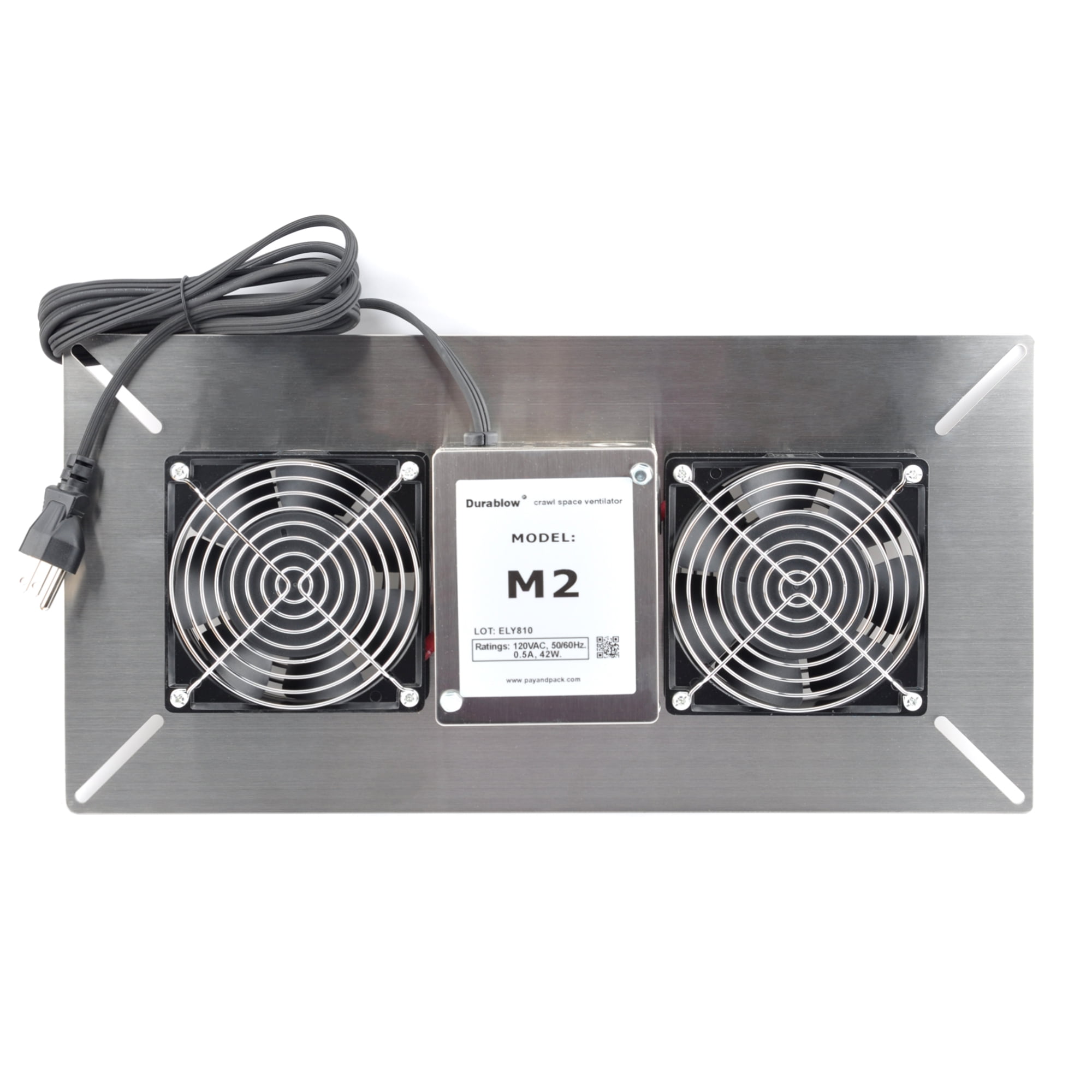 Durablow Stainless Steel Crawl Space Foundation Fan Ventilator + Built-In Dehumidistat (Stainless Steel Silver, M2)