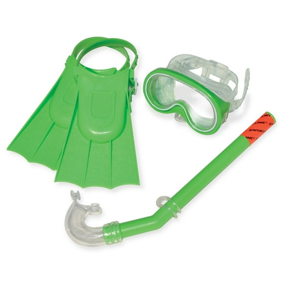 Swimline 3pc Otter Children's Recreational Mask, Snorkel and Fins Snorkeling Set - Small - Green