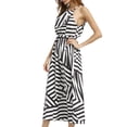 thumbnail image 3 of Dalazy Robe Longue Rayée à Col Licou Robe Maxi Imprimée Femme Sans Manches Tenue d'Été, S L, 3 of 6