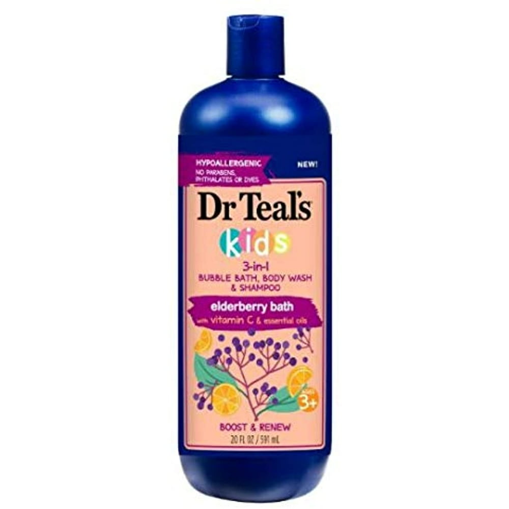 Dr Teal's Kids 3 in 1 Elderberry Bubble Bath, Body Wash & Shampoo with