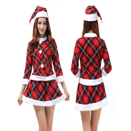 Top Skirt G-string - Women Sexy Christmas Babydoll G-String Night Underwear Cap Top Skirt Set