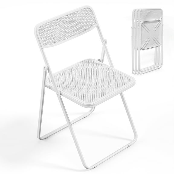 Ktaxon 4Pcs Folding Chair, Protable Metal Frame Chair with Woven Texture Panel, Space-Saving Design for Party, Event, Wedding, Office, Stadium, , Commercial, White