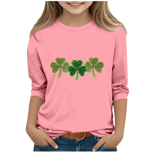 Blusas y camisas de manga larga y cuello redondo para niños con estampado del Día de San Patricio, manga 3/4/cuello redondo tres cuartos, parte inferior y superior para niños, parte superior de poliés