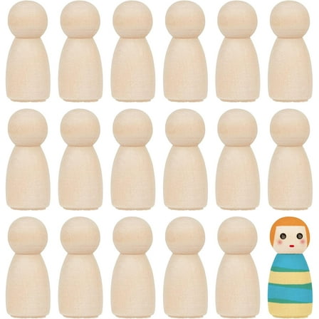 20Pcs 1.3 Inch Wooden Peg Dolls Unfinished Mini Wood Crafts Unpainted Natural Wood Family Peg People Bodies Blank Figures Decorations Kits for Home DIY Art Painting Supplies