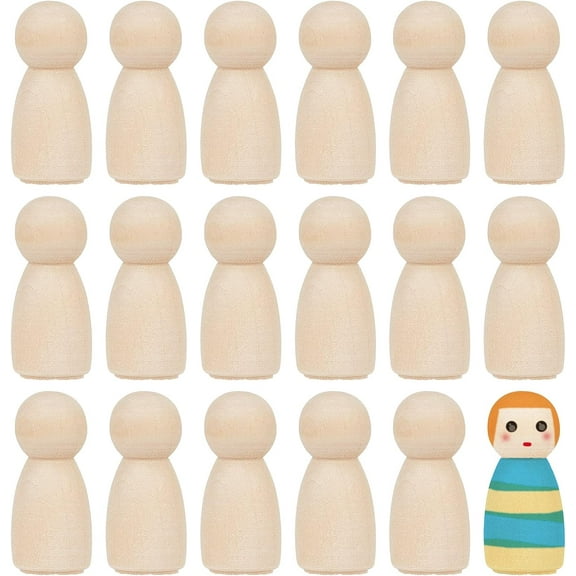 20Pcs 1.3 Inch Wooden Peg Dolls Unfinished Mini Wood Crafts Unpainted Natural Wood Family Peg People Bodies Blank Figures Decorations Kits for Home DIY Art Painting Supplies