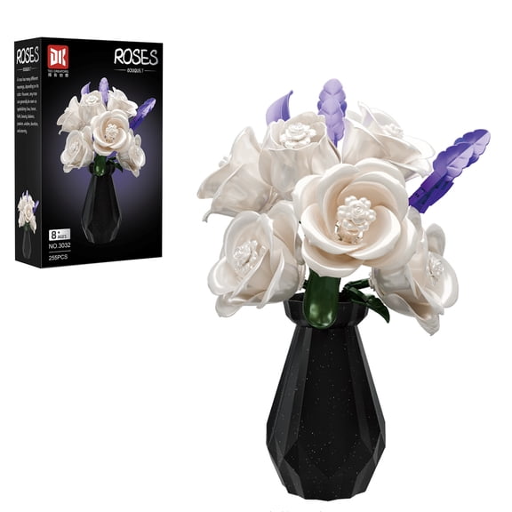 Honchoes White Rose Flower Bouquet Building Set with Vase Compatible with Lego Artificial Flowers Home Decor Gift for Adults Women Valentine's Day 255 Pcs