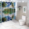 thumbnail image 7 of Creowell  Tropical Shower Curtain, Rippling Sea Palms and Exotic Village Scene Through Open Window, Cloth Fabric Bathroom Decor Set with Hooks,  Green and Sea Blue White, 7 of 7