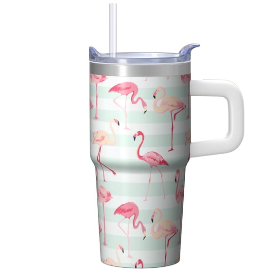 20OZ Flamingo Insulated Coffee Tumbler Stainless Steel with Comfort Handle Mug Cup BPA Free Portable Sweat Proof Great for Hot Cold Drinks Gifts for Women Girls on Birthday Christmas Summer