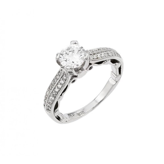 Rhodium Plated Sterling Silver 925 Clear Pave Set Solitaire Ring White CZ Jewelry Female Size 8