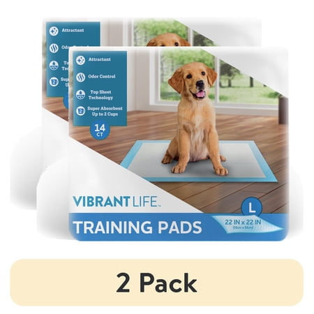 (2 pack) Vibrant Life Training Pads â€“ Super Absorbent Leak Proof & Fast Dry Dog and Puppy Pee Pads â€“ L 22â€¯in x 22â€¯in 14â€¯Count
