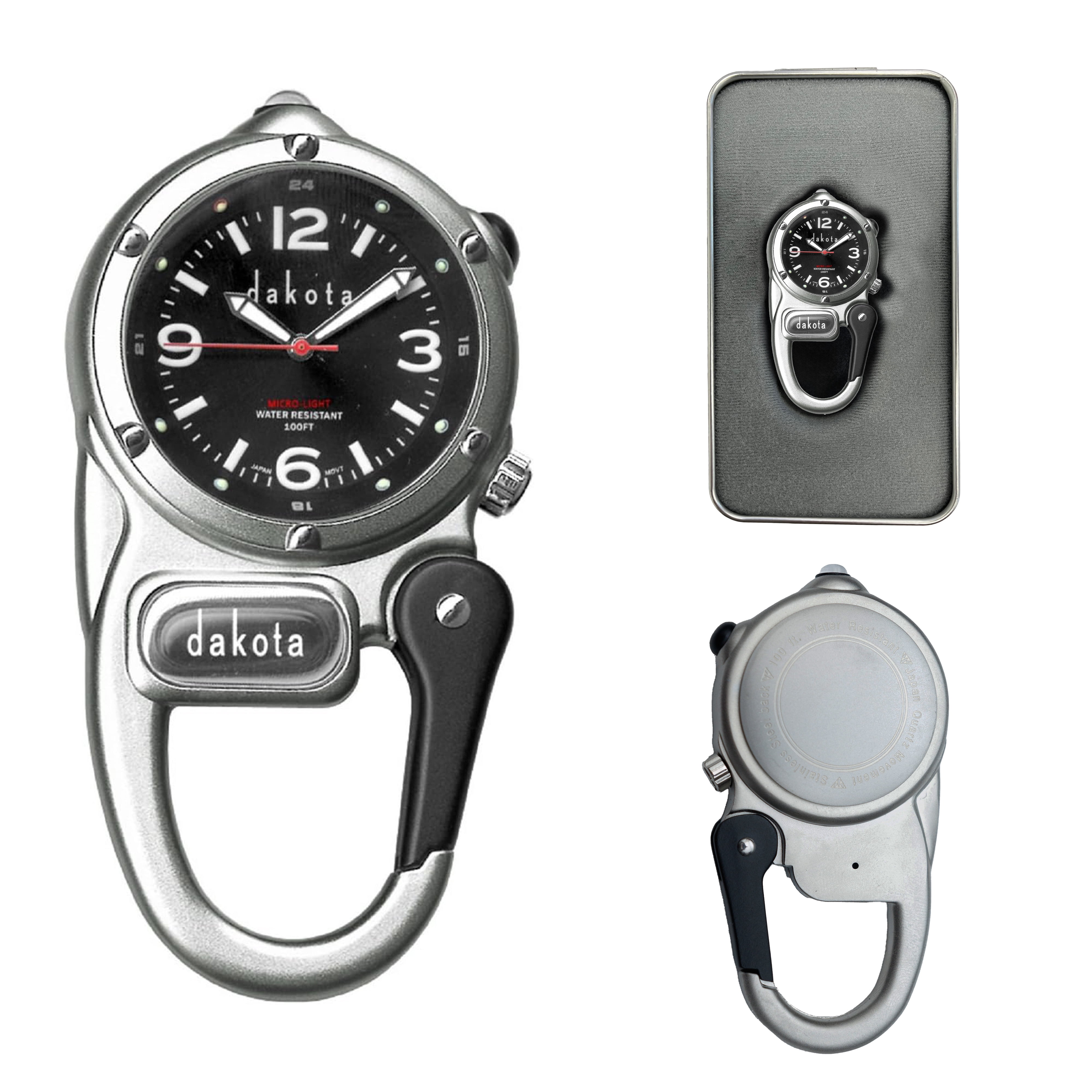 Dakota Mini Clip Microlight, Quality Pocket and Fob Watch, Durability Outdoor Gifts for Men, Use for Hunting, and More, LED Flashlight, Clip on Watch