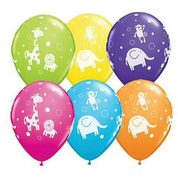 LOONBALLOON Baby-Shower Balloons, 11″ CUTE & CUDDLY JUNGLE ANIMALS