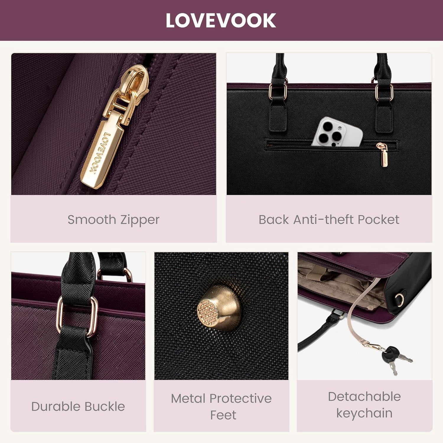 LOVEVOOK Laptop Tote Bag for Women,Leather Work Bag, Waterproof Business Teacher Bag,Large Computer Handbag Purse Briefcase,Office Gifts for Women