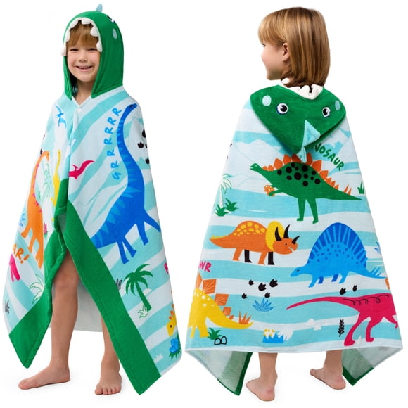 Toalla con capucha Joiedomi con estampado de dinosaurios, 100% algodón, 3-10 años