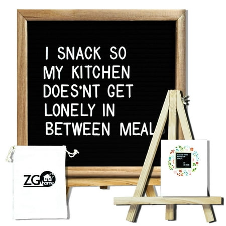 Felt Number - Black Felt Letter Board with 678 Letters, Numbers, Emojis and Symbols,10X10 Inches Changeable Oak Frame Message Board with Mount Hanger, Stand and Canvas Bags by ZG-Home