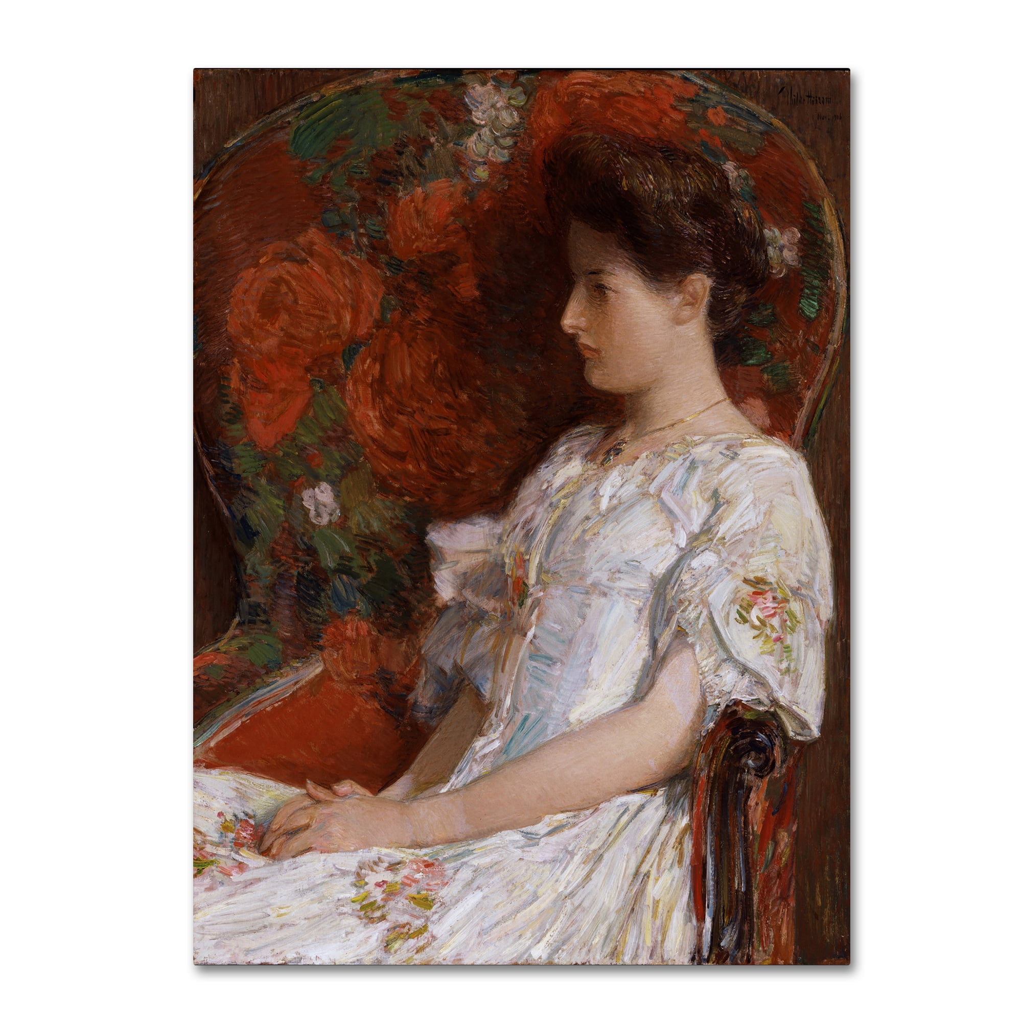 Woman sells flowers by Childe Hassam Giclee Fine Art Print Repro on Canvas