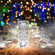 LINLIN Crystal Bedside Table Lamp, Crystal Rose Diamond Table Lamp Touch Control,3 Lighting Colors Brightness Adjustable USB Rechargeable Crystal Decorative Nights Lamp