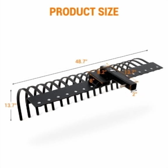 Acekid Landscape Rake for Tractor, 49Inch Fits 2" Receiver, 17 Tines, for Rock, Pine Straw, Grass Clumps & Debris Removal, Black