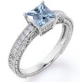 thumbnail image 1 of JeenMata Anillo de Compromiso con Forma de Catedral de Cuatro Puntas, Aguamarina y Moissanita de Corte Princesa de 1 Quilate, Borde Milgrain, Pavé Victoriano, Baño de Oro Blanco de 18 K sobre Plata, 1 of 6