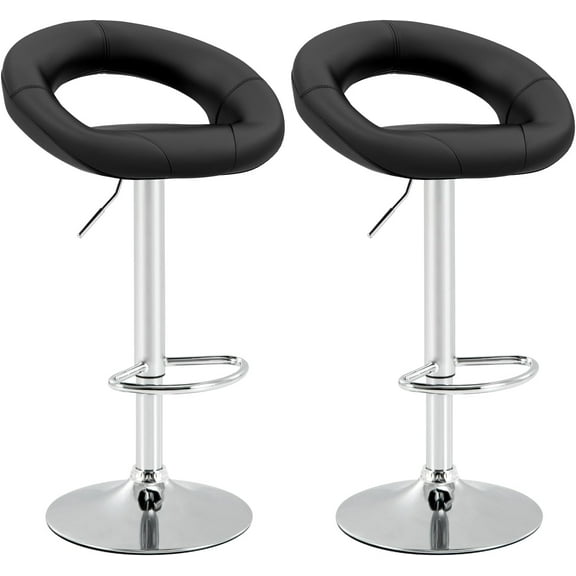GOFLAME Swivel Bar Stools Set of 2, Modern PU Leather Counter Height Stools with Hollow Back & Footrest, Black
