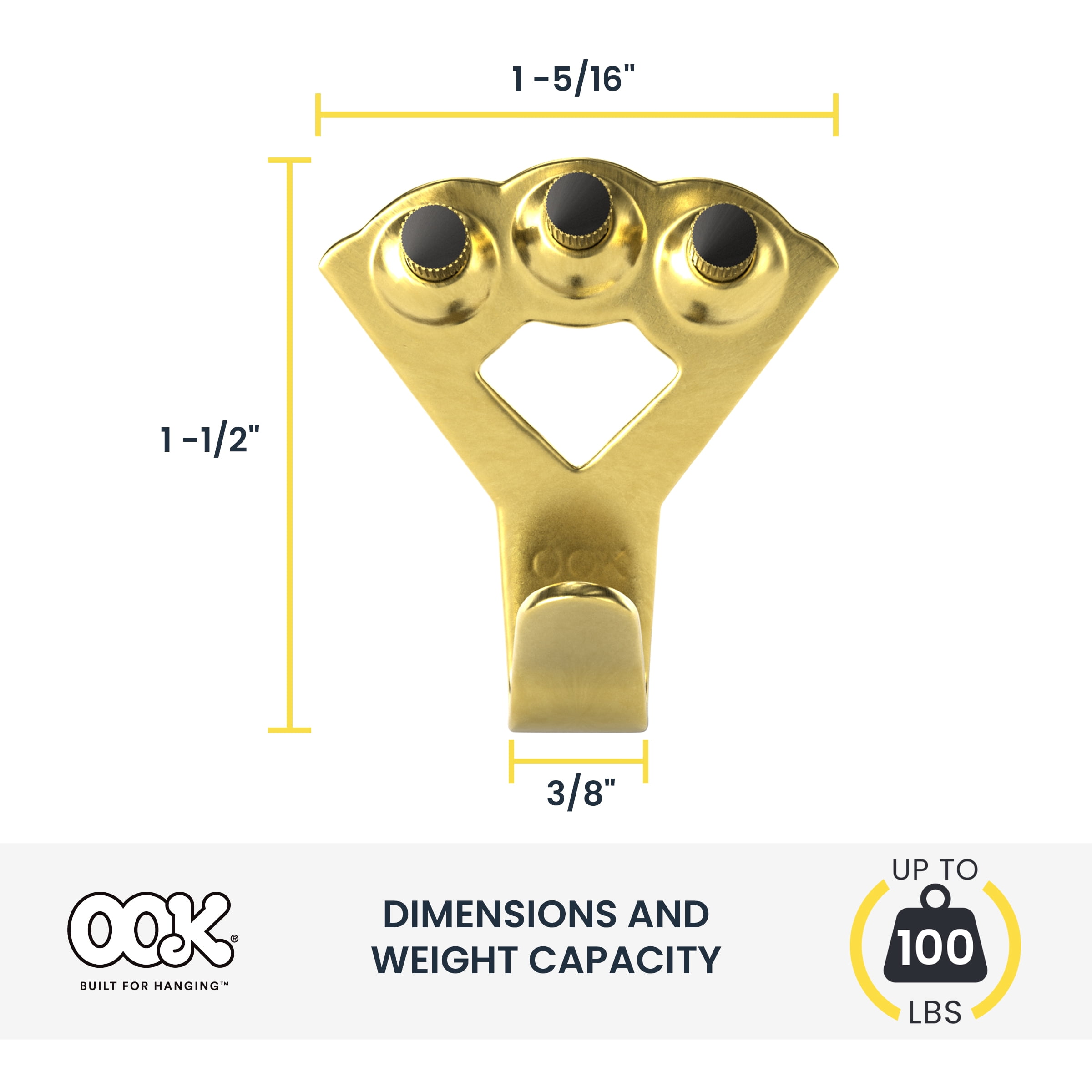 Ook Professional Picture Hanging Kit, ReadyNail, 1-100 lbs, Steel, Brass, Gold, 48 pack