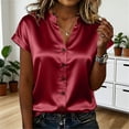 thumbnail image 5 of Craaazy Women's Short Sleeve V Neck Tops Satin Solid Color Casual Button Down Blouses for Spring Summer Gift, 5 of 5