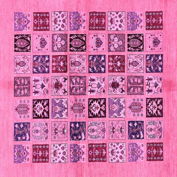 Ahgly Company Indoor Square Oriental Pink Modern Area Rugs, 8' Square