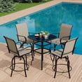 thumbnail image 1 of Patio Furniture 5PC Outdoor High Top Bar Set, Outdoor Swivel Bar Set with 4 Swivel Chairs and Glass Top Table, All Weather Textile Fabric Outdoor Bar Height Chairs and Table for Deck, Backyard, 1 of 1