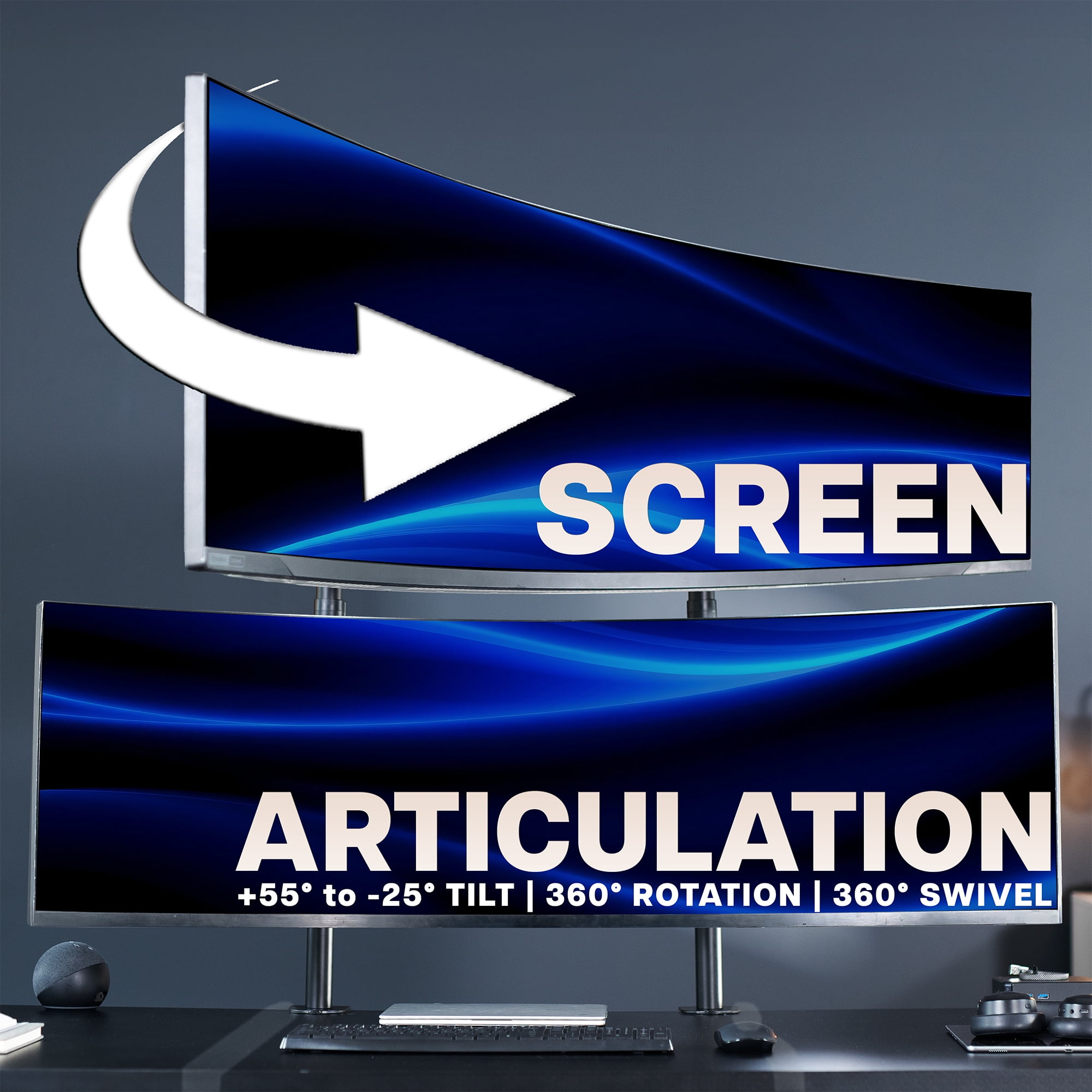 VIVO Dual Ultrawide Stacked Monitor Desk Mount, 2 Poles, 2 Screens up to 57"