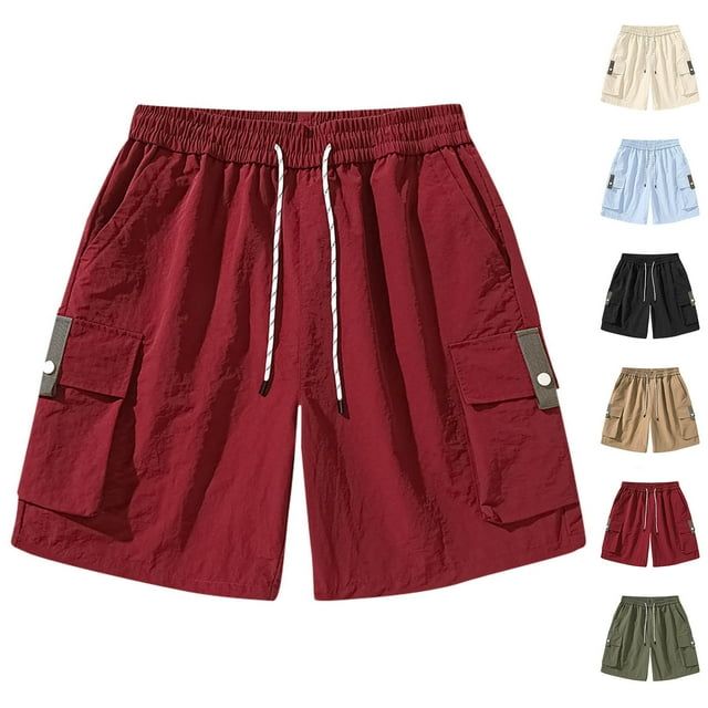 NJDVHB Man Summer Solid Elastic Waist Loose Breathable Drawstring Pocket SweatShorts,Black,L
