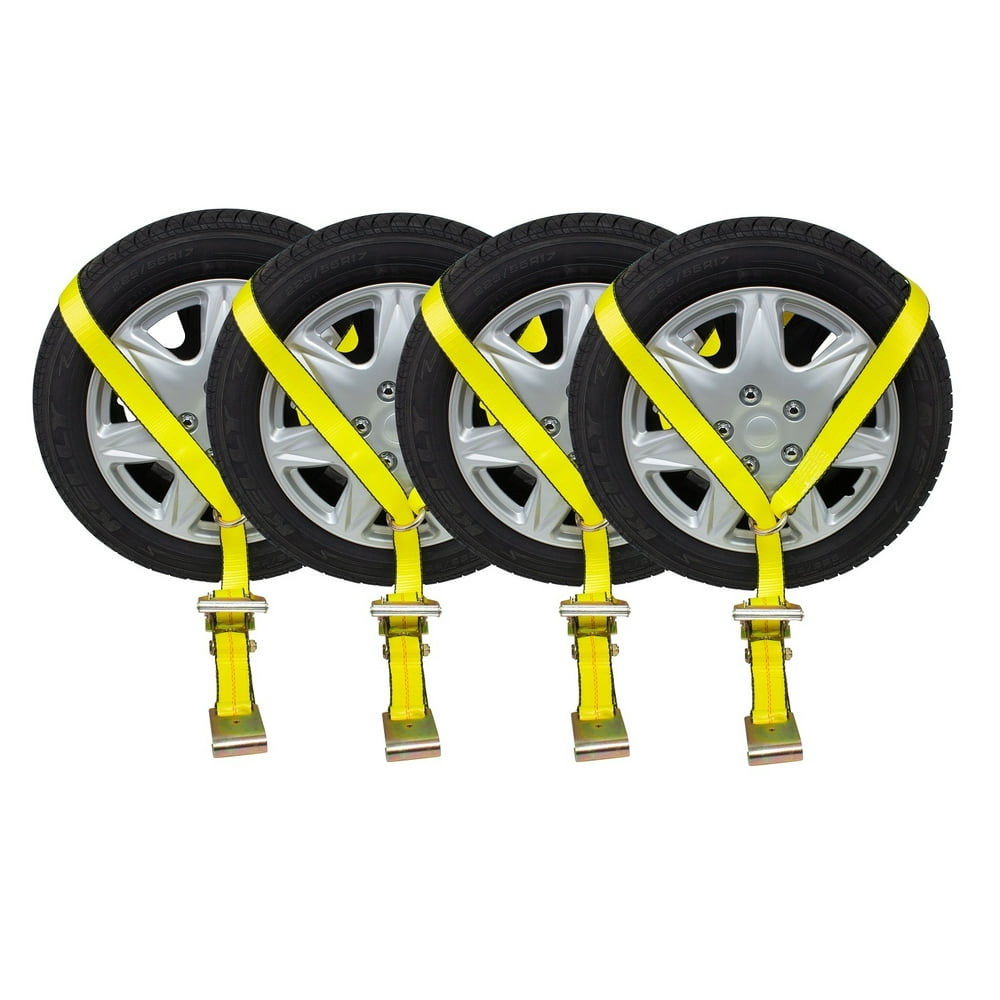(4 Pack) 2"x10' Lasso Ratchet Strap Flat Hook Wheel Net Auto Tow Towing