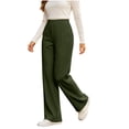 thumbnail image 5 of Women's Ribbed Knit Wide Leg Pants Elastic High Waist Loose Fit Lounge Palazzo Pants with Pockets Soft Cozy Fall Winter Pajama Trousers Army Green, 5 of 8