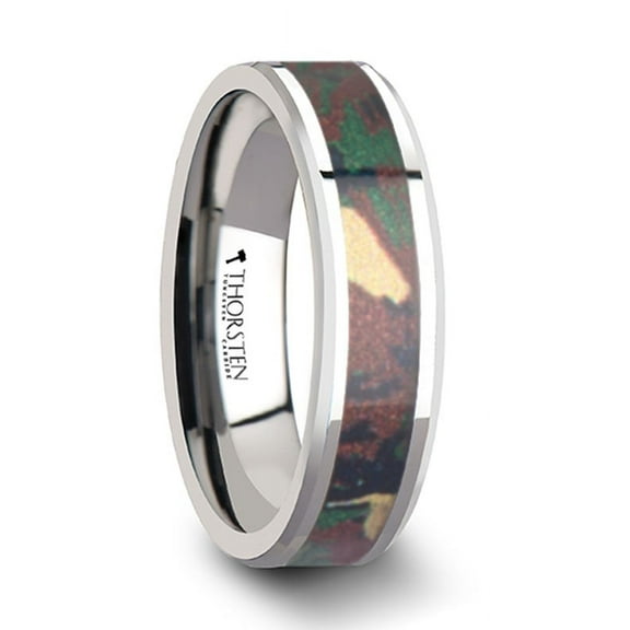 COMMANDO Tungsten Wedding Ring with Military Style Jungle Camouflage Inlay - 6 mm - 10 mm