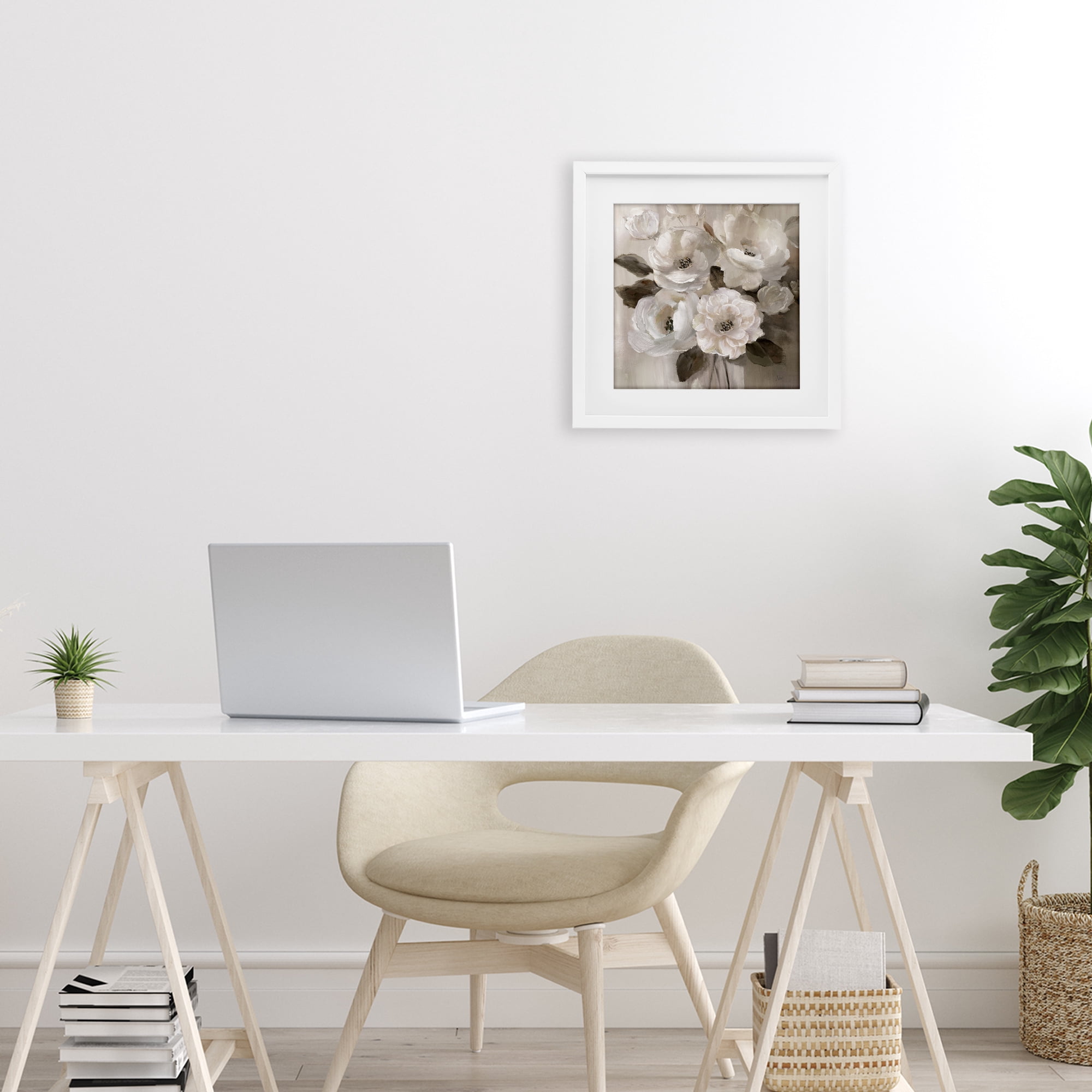 Stupell Industries Ivory Flower Bushel White Framed Print Under Glass, design by Nan