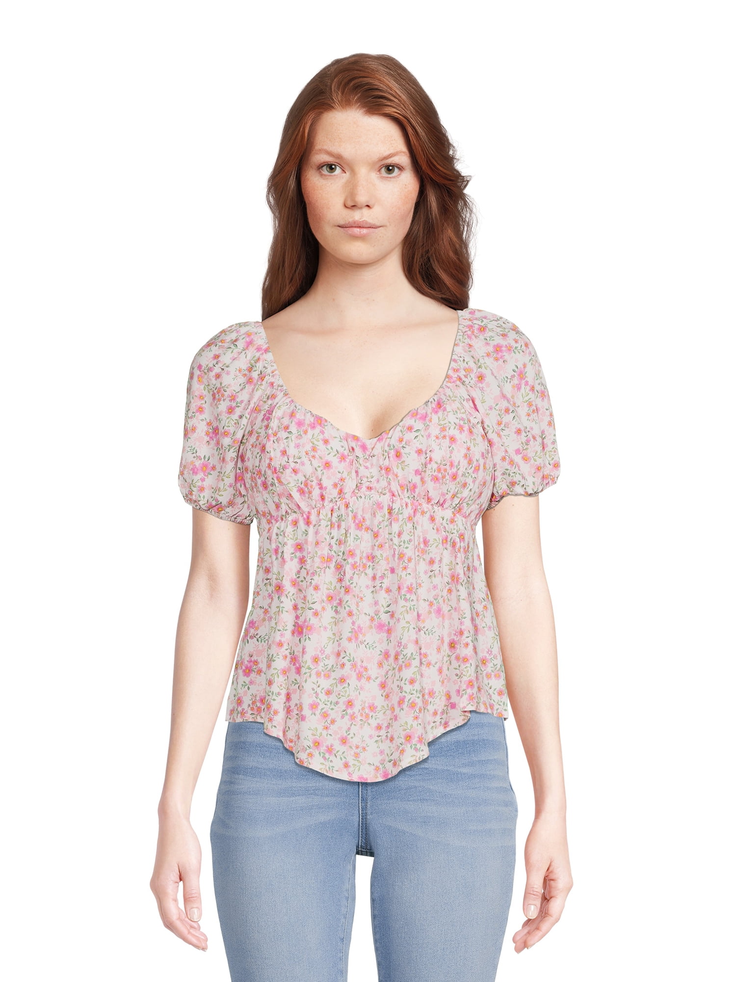 No Boundaries Juniors Babydoll Top with Cinched Front, Sizes XS3XL